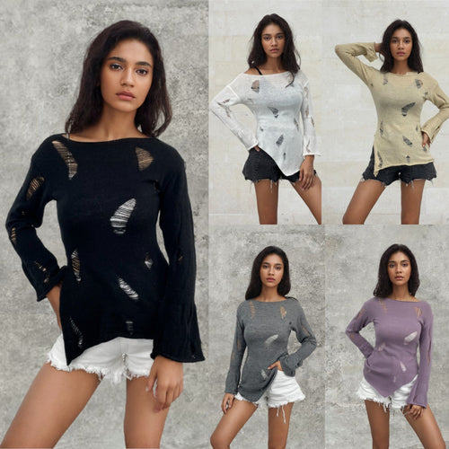 Women's knit sweater with discreet openwork pattern and relaxed fit Chic und Stil