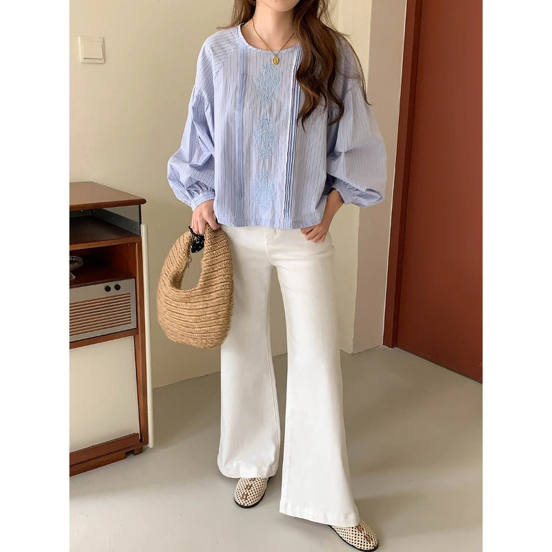 Women's Fashion Striped Top with Balloon Sleeves Chic & Stil