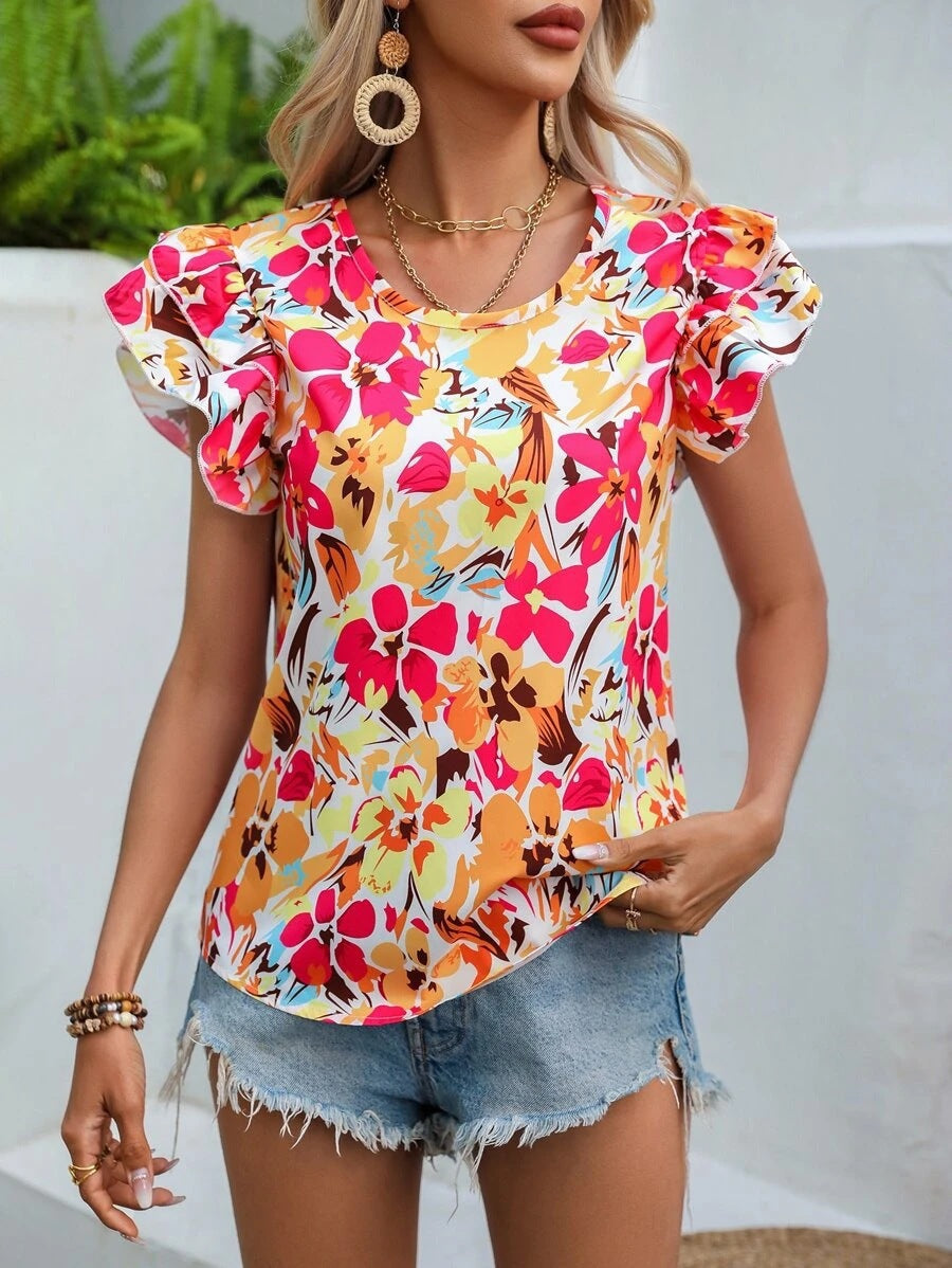Woman Floral Ruffled Blouse Lune London