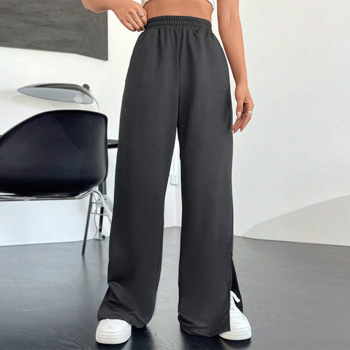 Pantalons satinés larges pour femmes avec taille élastique et fentes latérales Chic & Stil