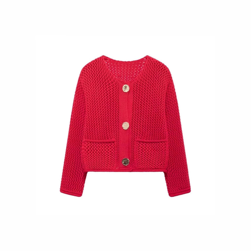 Ladies' knitted cardigan with openwork pattern and practical pockets Lune London