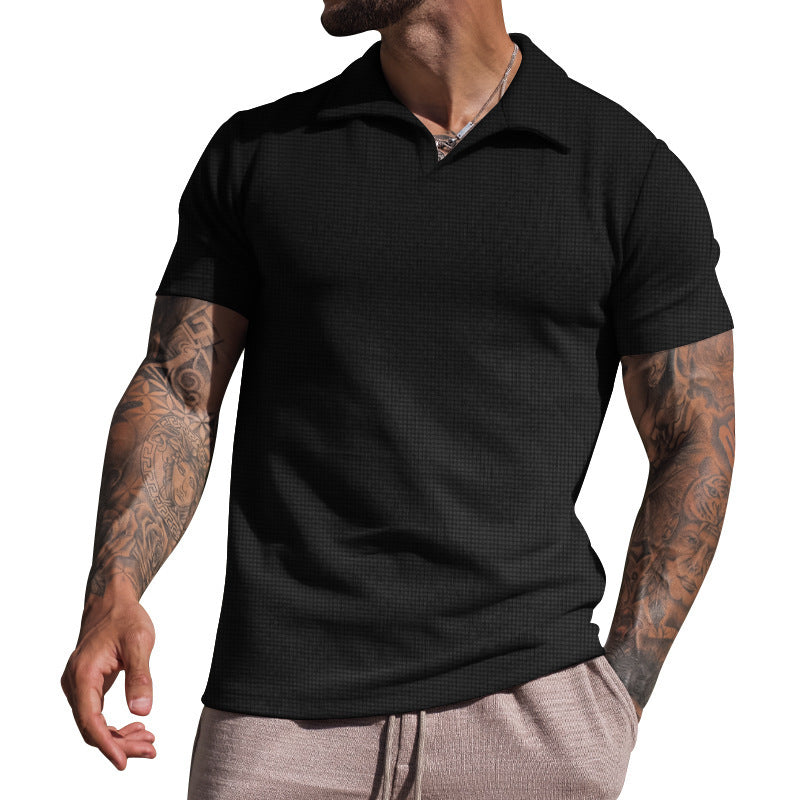 Men's Short Sleeve Polo with Textured Design and Modern Collar Lune London