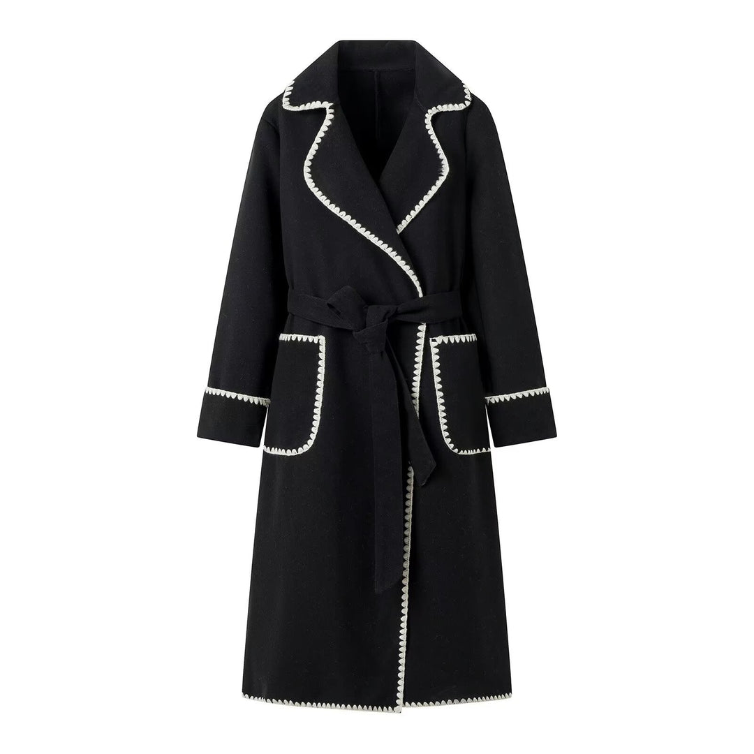 Elegant trench coat for ladies with contrasting trim and waist belt Lune London