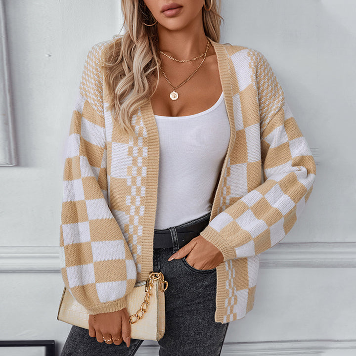 Lune London trendy check pattern casual cardigan for women
