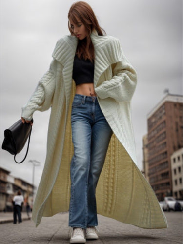 Oversized knitted coat for women with textured design and voluminous sleeves Lune London