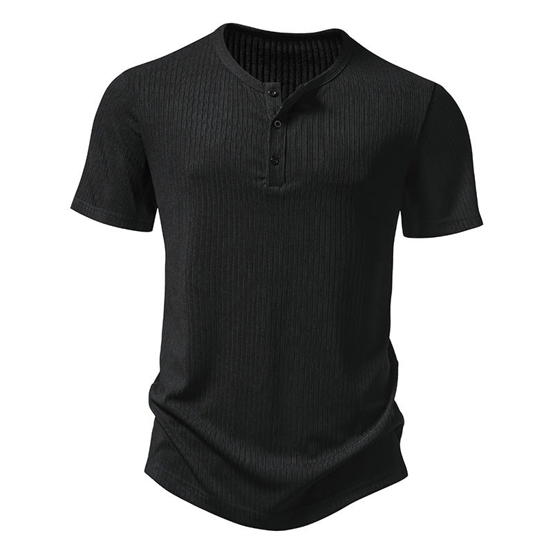 Men's Stylish Short Sleeve Henley Shirt with Textured Design and Two Button Details Lune London