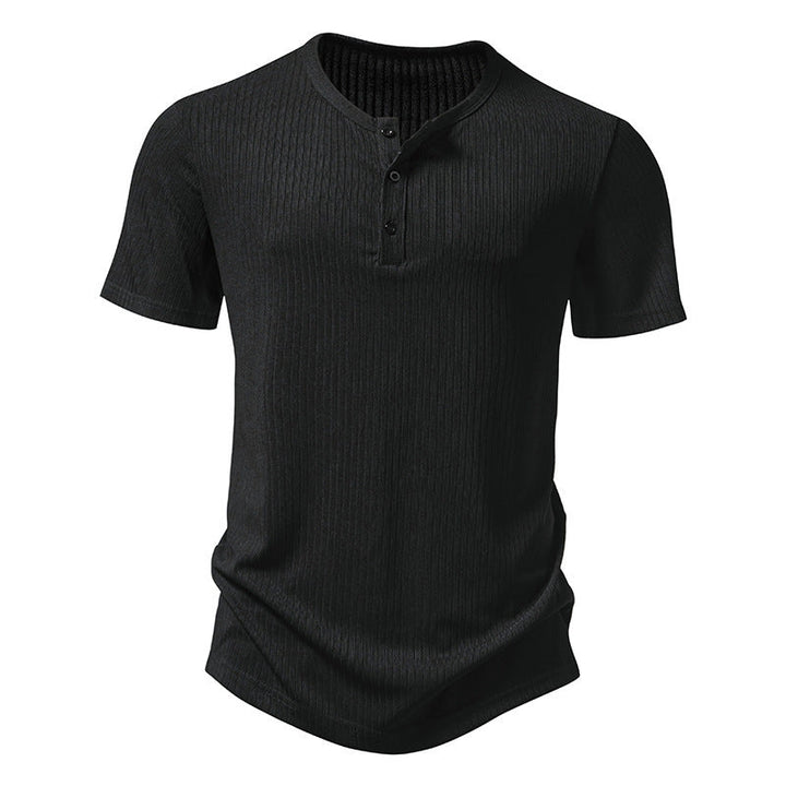 Men's Stylish Short Sleeve Henley Shirt with Textured Design and Two Button Details Lune London