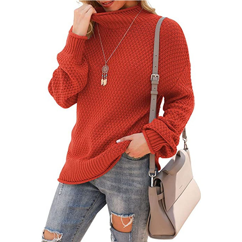 Chunky knit sweater for women with high collar and trendy structure Lune London