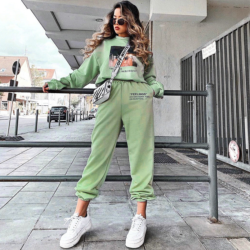 Ladies High Waist Graphic Jogging Pants Lune London
