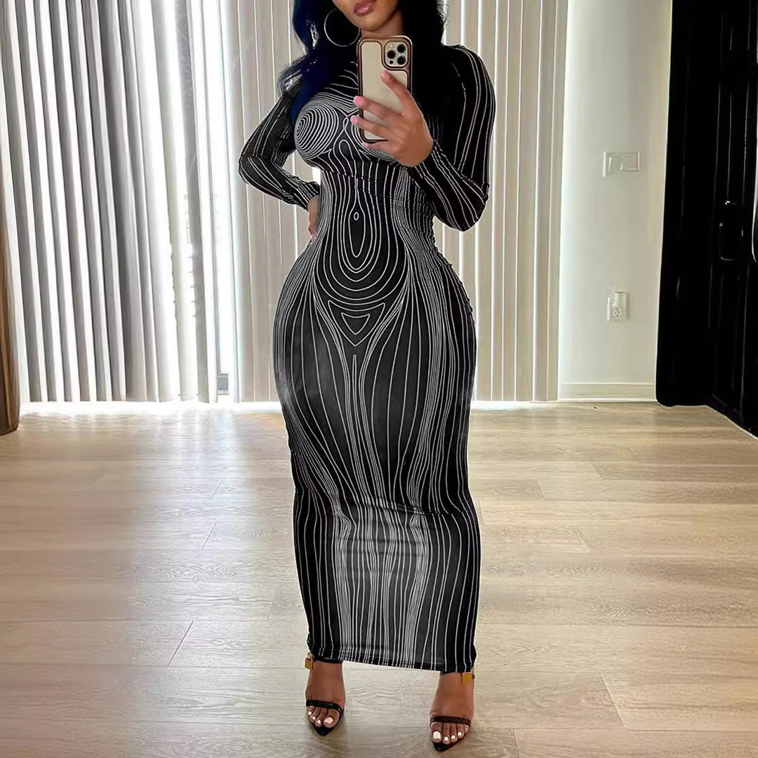 Long sleeve maxi dress for women with sculpting line structure Lune London