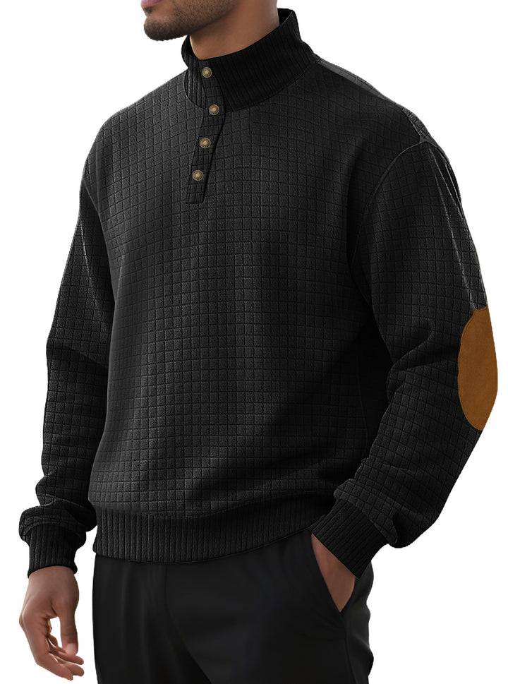 Modern high collar sweater for men with textured design and leather applications Lune London