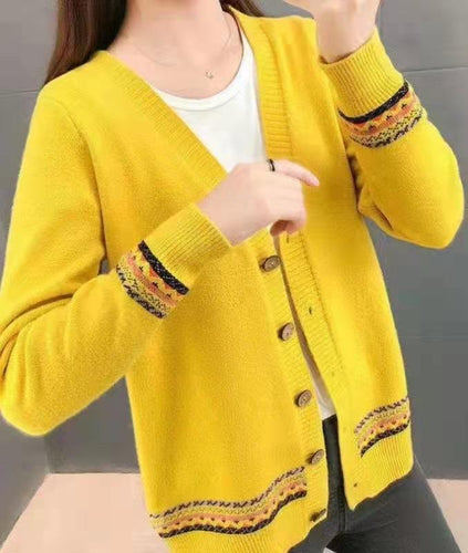 Knit jacket for women with artistic embroidery details and button closure Lune London