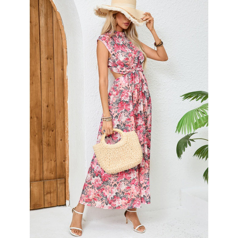 Fluid floral maxi dress for women with adjustable waist Lune London