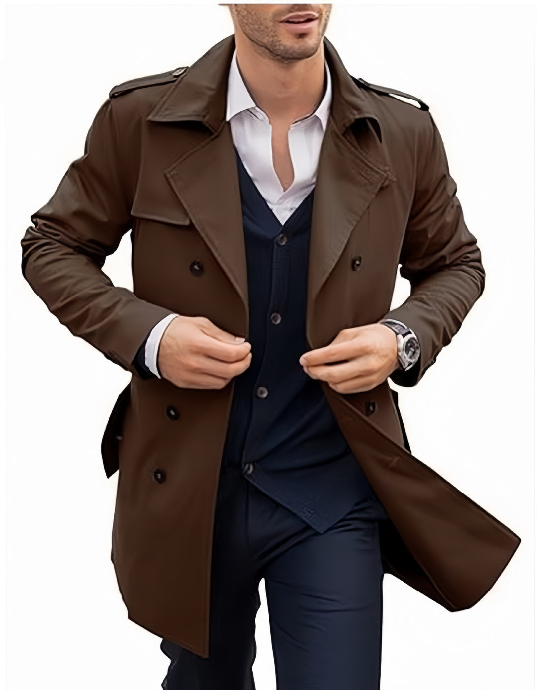 Elegant trench coat for men with textured design and double row of buttons Lune London