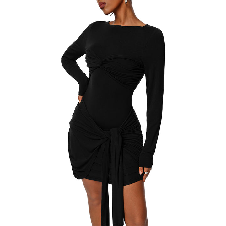 Robe portefeuille ajustée pour femmes avec manches longues et effet de gathering sur le côté Chic & Stil