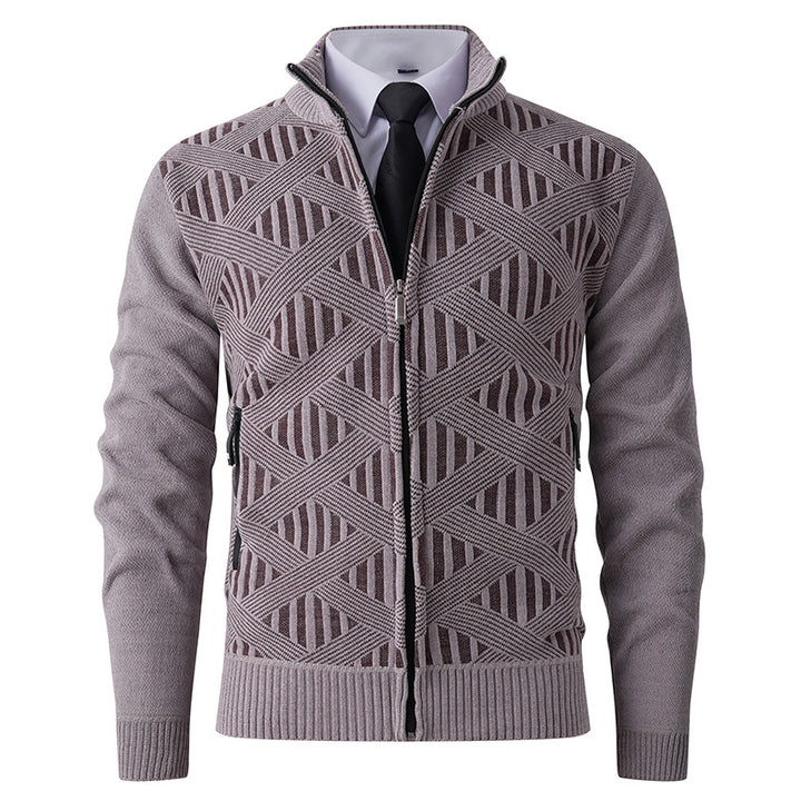 Men's knitted jacket with textured pattern and high collar Lune London