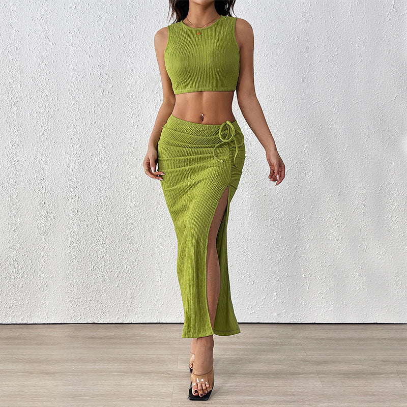 Ensemble haut et jupe pour femmes avec fente latérale et cordon de taille à la mode Chic & Stil