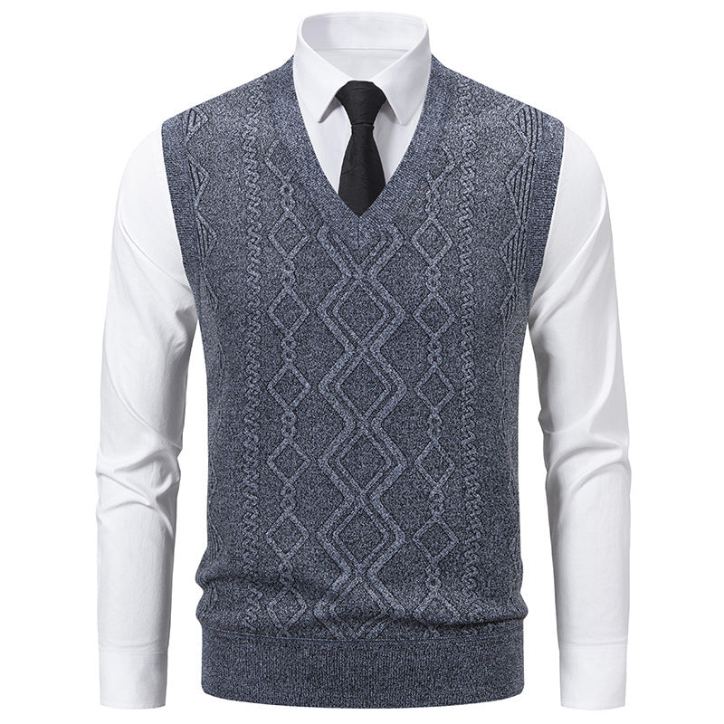 Men's Knit Sweater with V-Neck and Textured Cable Pattern Lune London