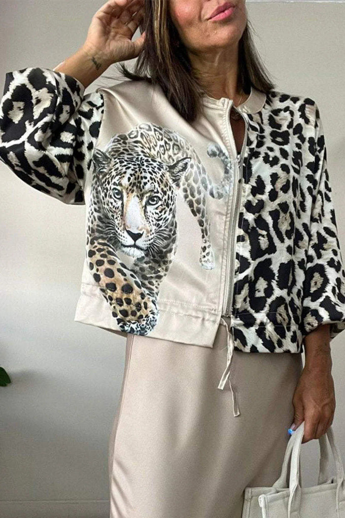 Women’s bomber jacket with animal print and elastic edges Lune London