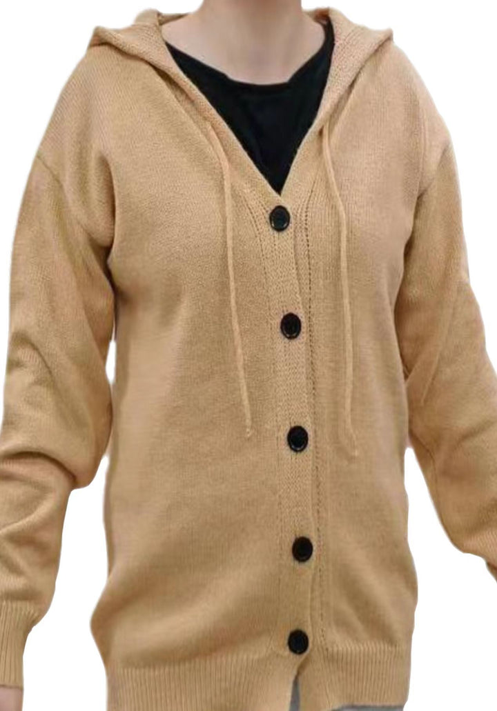 Women’s knitted hoodie jacket with button placket and soft texture Lune London