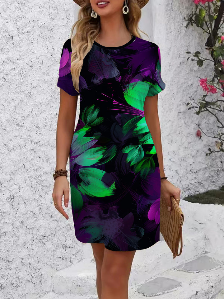 Women's comfortable casual dress with vibrant floral pattern and loose fit Lune London