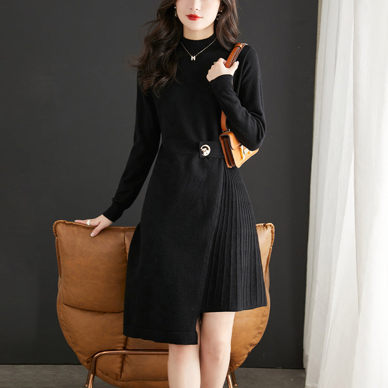 Robe tricotée élégante pour femmes avec plis et détails contrastés Chic & Stil