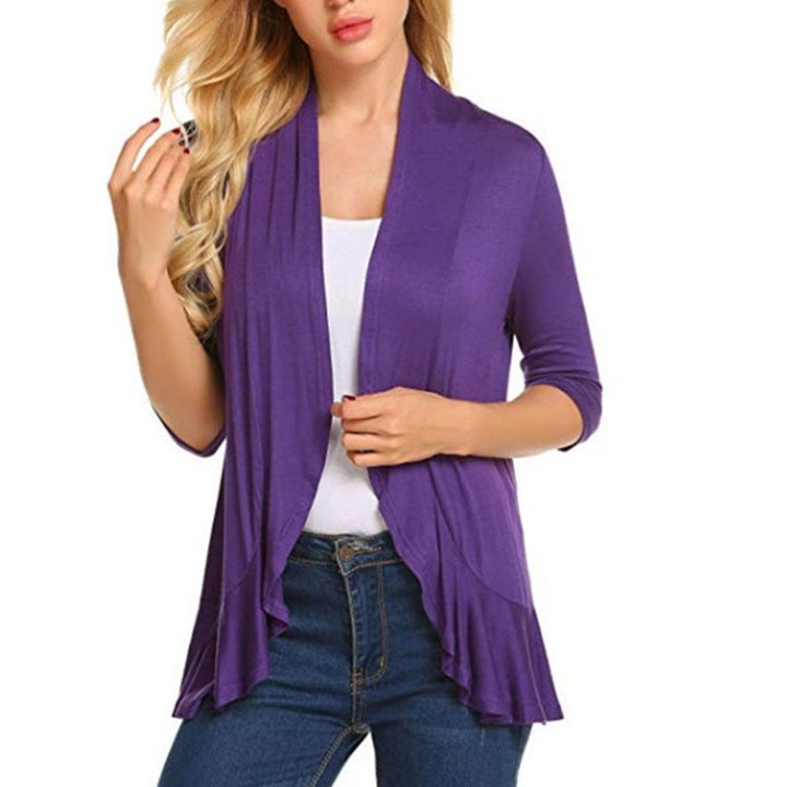 Women's Fashionable Cardigan with Asymmetrical Cut and Flutter Details Chic & Stil