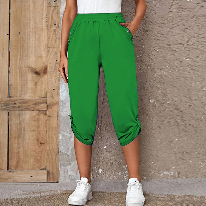 Comfortable culotte pants for ladies with decorative button details Lune London