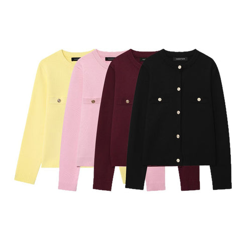 Knitted jacket for women with an elegant button design and practical pockets Lune London