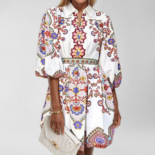 Shirt dress for women with floral pattern and elegant button placket Lune London