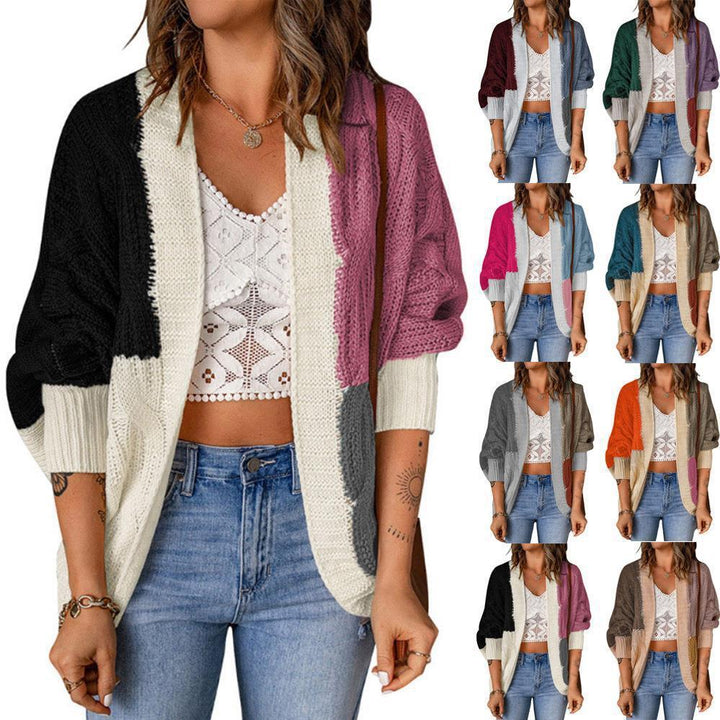 Ladies Elegant Knit Cardigan with Relaxed Fit and Chic Color Block Design