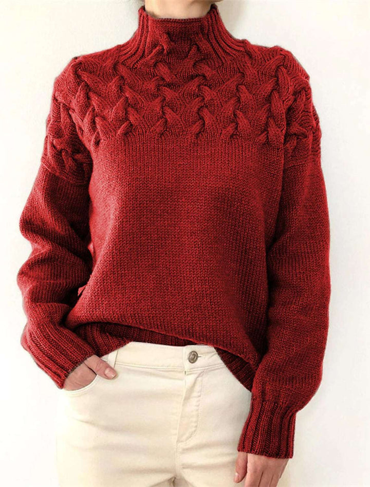 High neck sweater for women with decorative cable knit pattern Lune London