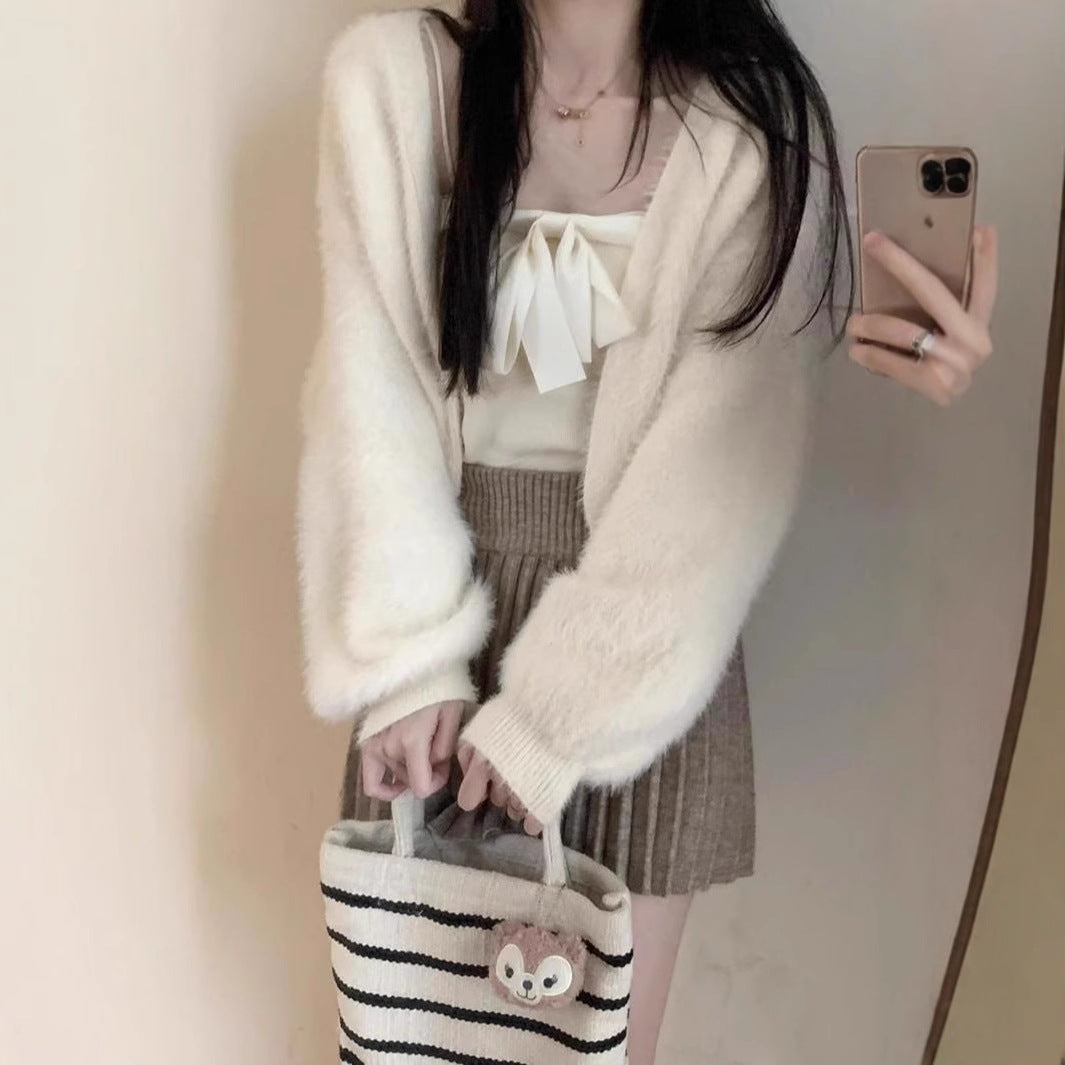 Women Plush Knit Cardigan with Loose Sleeves and Comfortable Fit Lune London