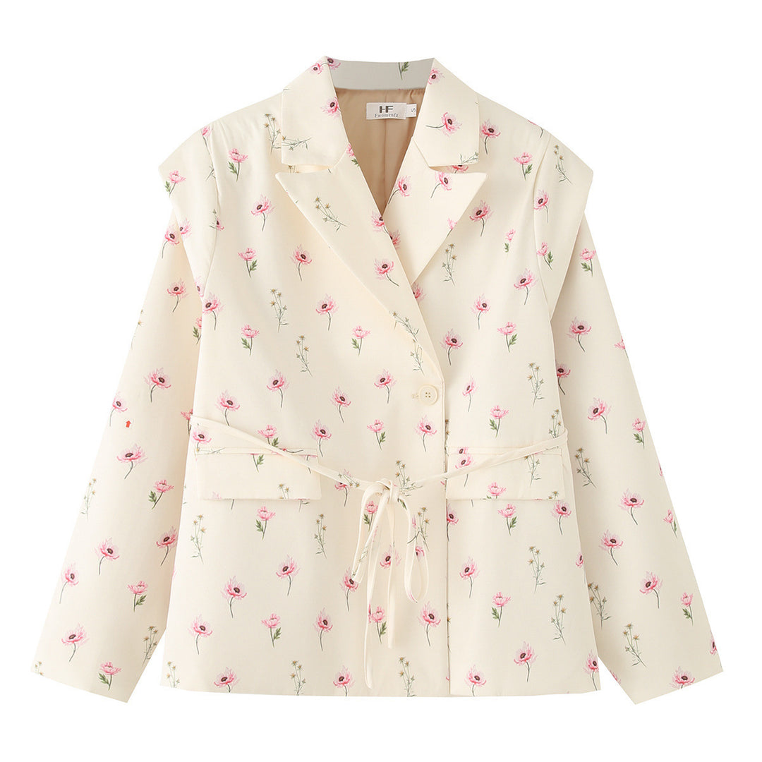 Veste blazer féminine à motif floral et ceinture à la taille Lune London
