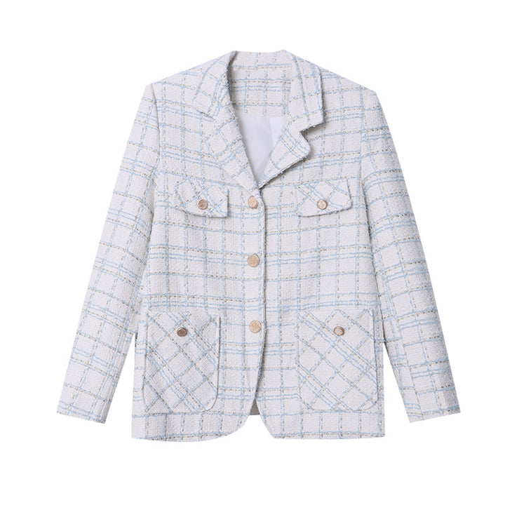 Women's Chic Tweed Jacket with Fashionable Button Details Chic & Stil