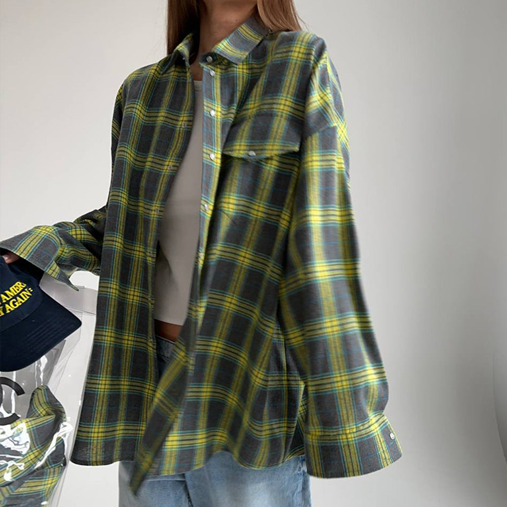 Casual plaid cotton shirt for women with a generous fit Lune London