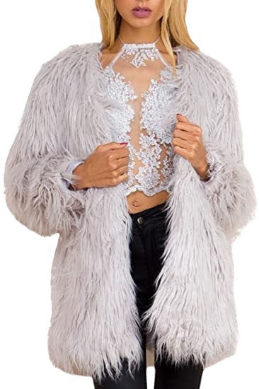 Ladies extravagant faux fur coat with fluffy texture Lune London