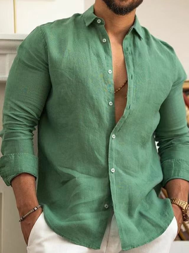 Classic linen shirt for men with modern cut and practical button placket Lune London