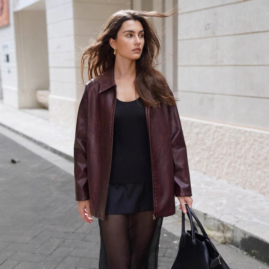 Casual faux leather jacket for women with structured design Lune London