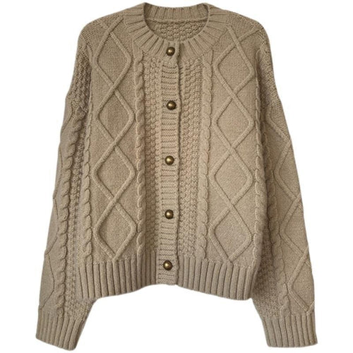 Thick knitted cardigan for women with button details and cable knit pattern Lune London