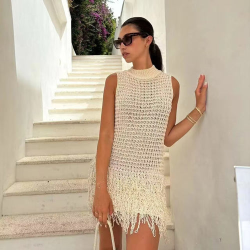 Knit dress for women with fringes and luxurious design Lune London