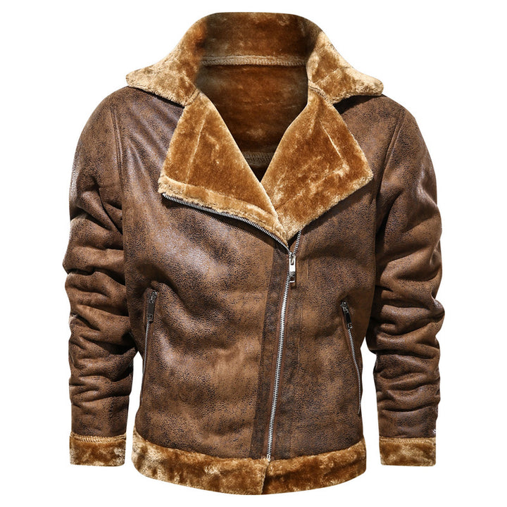 Cozy leather jacket for men with long fur collar Lune London