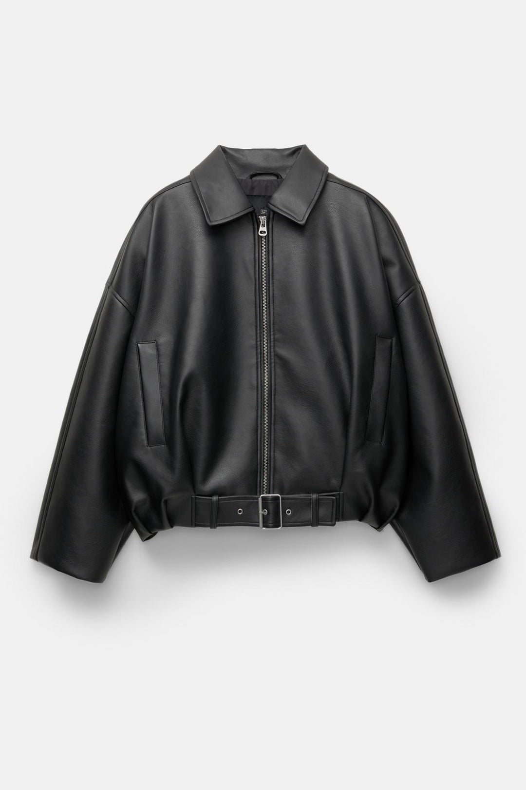 Casual faux leather jacket for women with wide collar and belt Lune London