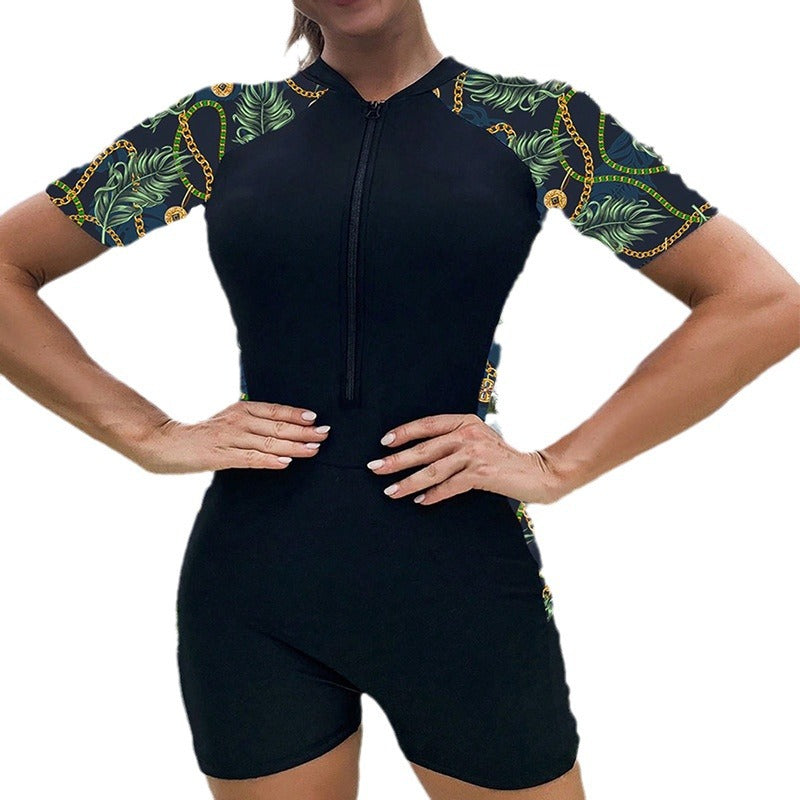 Ladies Short Sleeve Zip Rash Guard Swimsuit Lune London