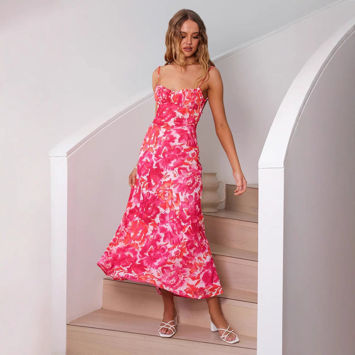 Maxi Flower Dress for Women with Ruffled Hem Lune London