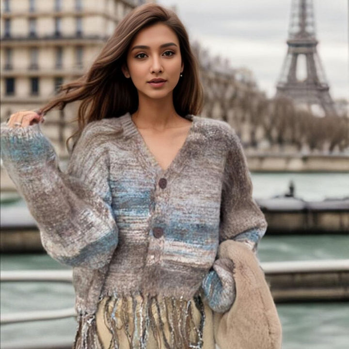 Ladies Fringe Cardigan with V Neck Lune London
