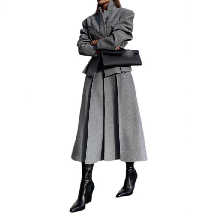 Ladies elegant oversized coat with high collar and structured sleeves Lune London