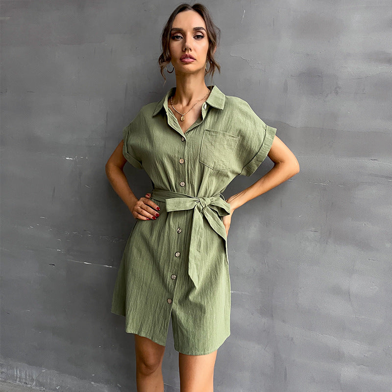 Shirt dress with button placket for women with tie belt Lune London