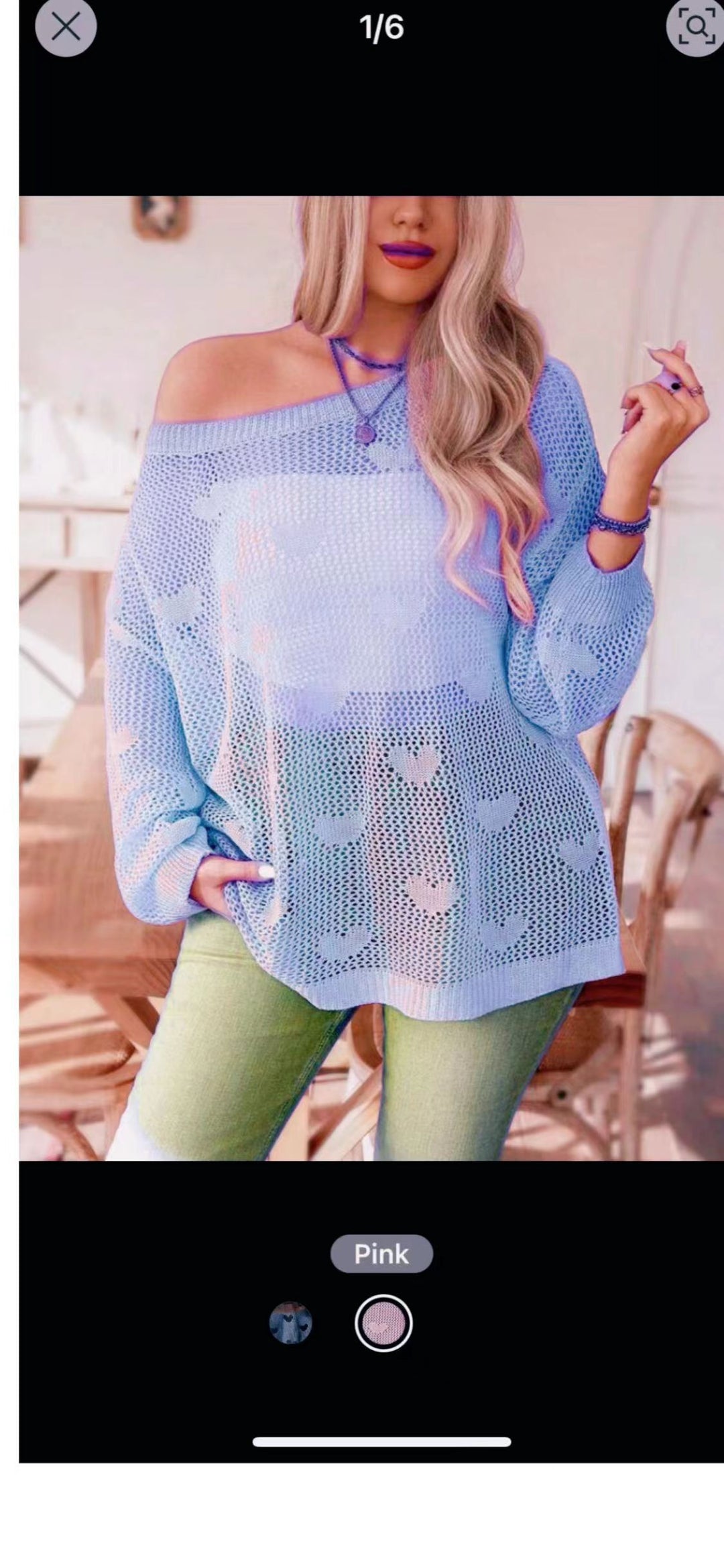 Ladies Oversized Knit Pullover with Heart Pattern and Chic Airy Structure