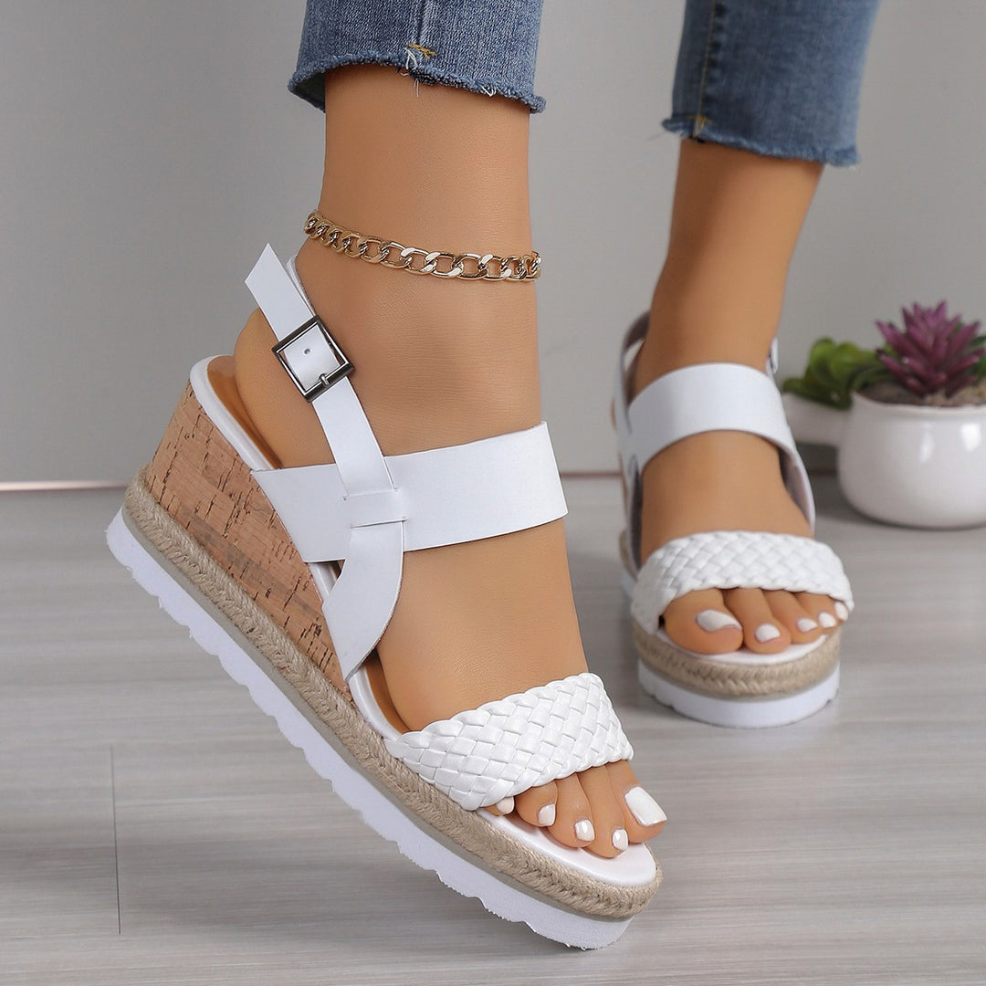 Wedge sandals for women with a refined strap design and a comfortable cork sole Lune London